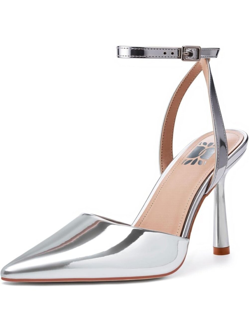 Women's Silver Rubber Pointed Closed Toe Ankle Strap Wedding Party High Heels
